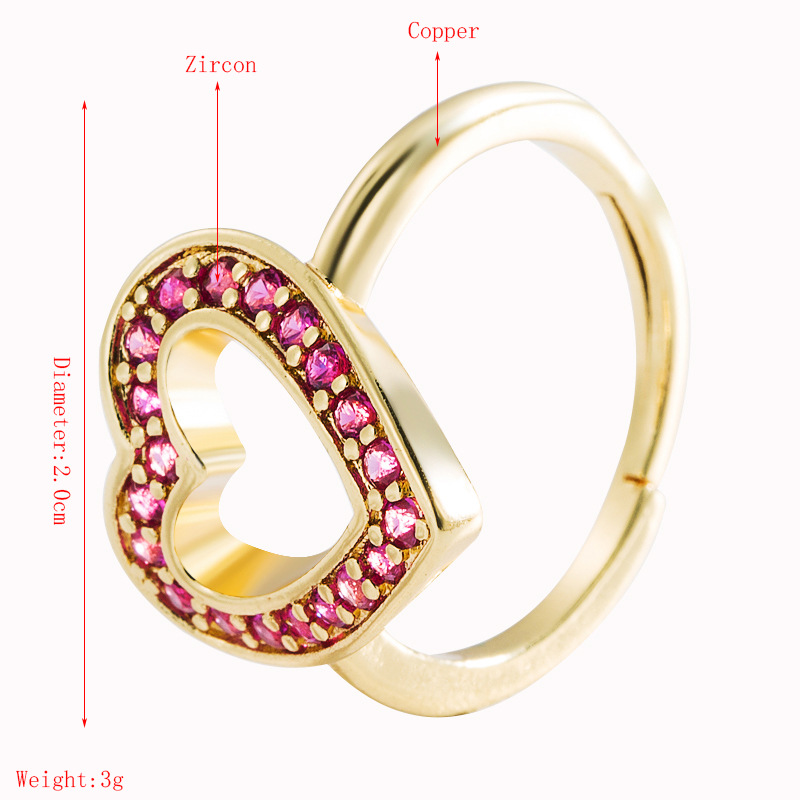 fashion hollow heartshaped copper plated gold microinlaid zircon ringpicture1