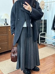 版型超正灰色针织百褶裙女秋冬韩系百搭显瘦半身裙
