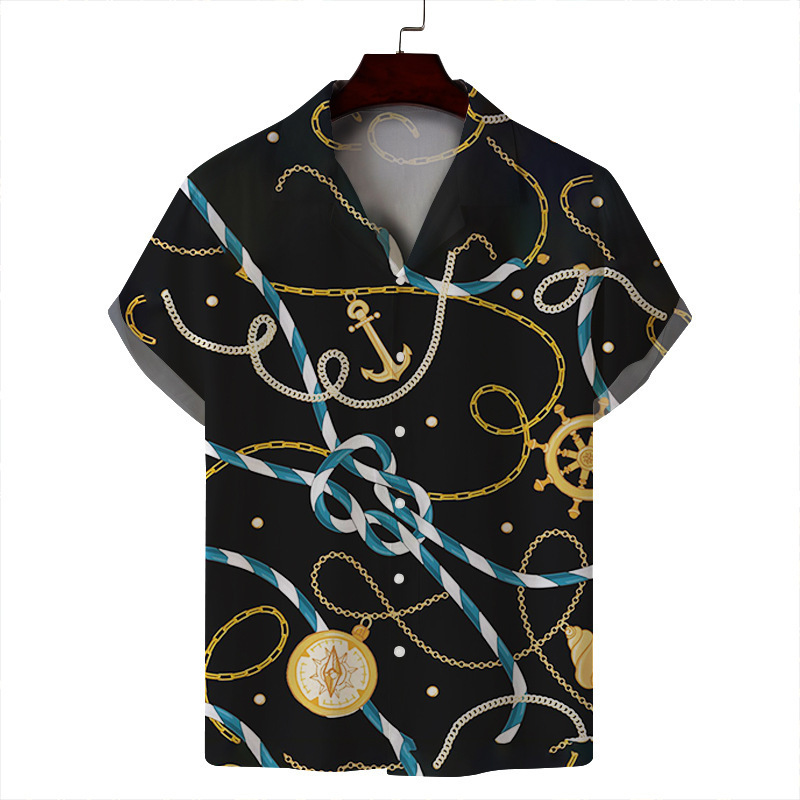 2024 verano hombre delgado casual cuello cubano moda cara hawaiana elástica camisa de manga corta con estampado digital 3D