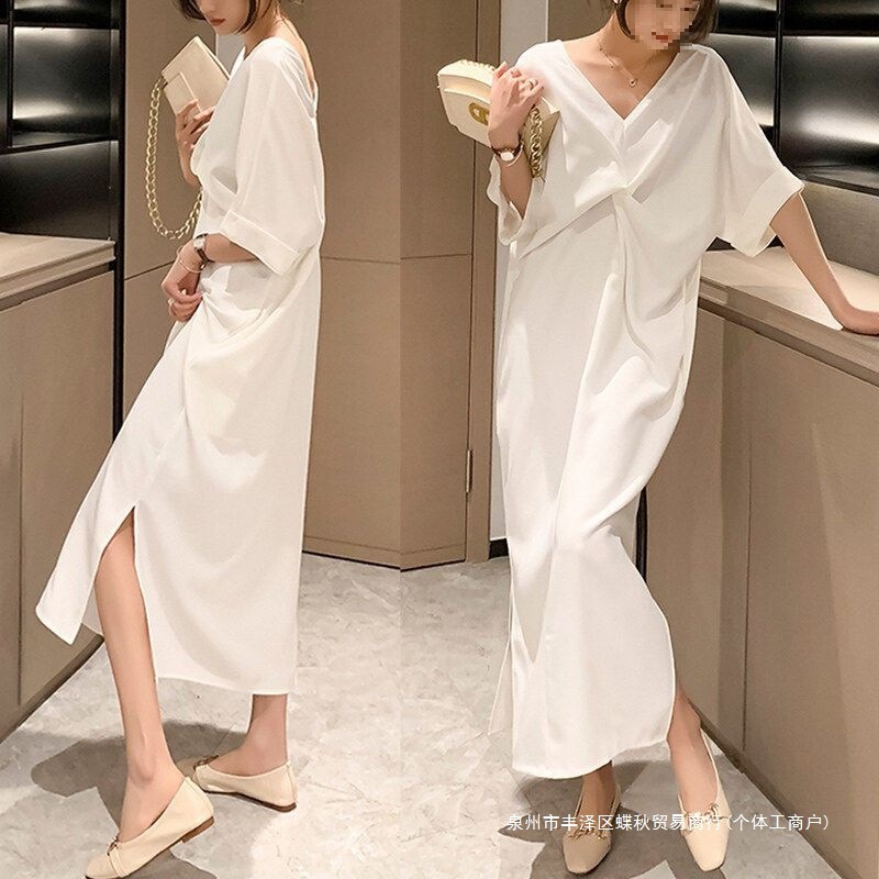Plus Size 150kg Twist-Tie Shirt Dress, Summer Loose Fit, Slimming, Backless Dress, Extra Long Dress Plus Size 150kg Twist-Tie Shirt Dress, Summer Loose Fit, Slimming, Backless Dress, Extra Long Dress