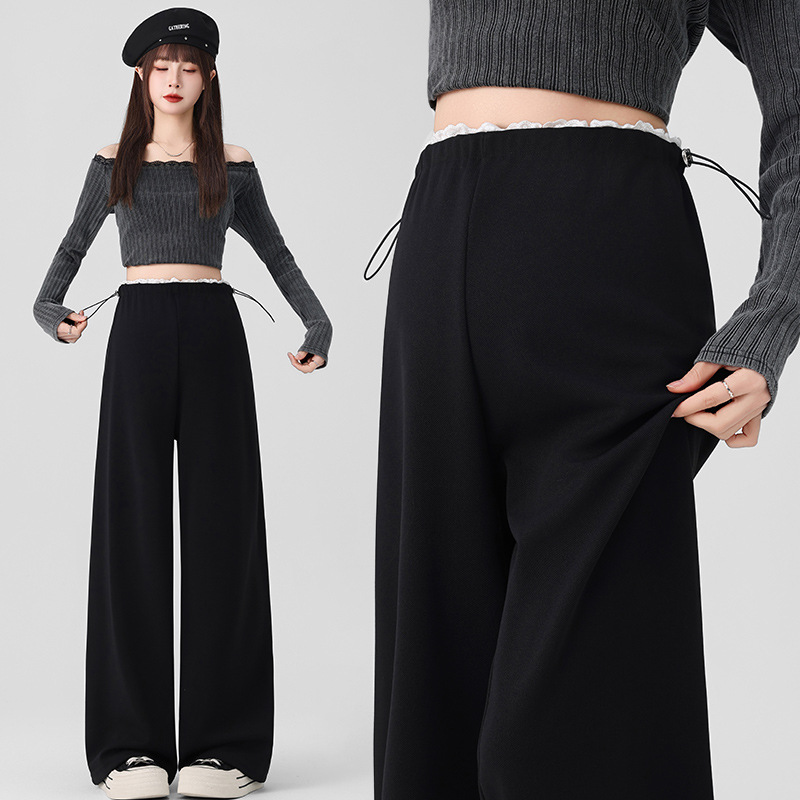 Pregnant Women's Pants Spring and Summer Thin Outer Wear 2025 New Comfortable Casual Vertical Wide Leg Pants Outer Wear Drawstring Staggedness Waist