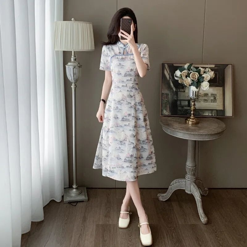 Improved Cheongsam Plus-Size Women's Clothing 150kg New Summer Dress Slimming and Elegant New Chinese Style National Style Age-Reducing Dress Improved Cheongsam Plus-Size Women's Clothing 150kg New Summer Dress Slimming and Elegant New Chinese Style National Style Age-Reducing Dress