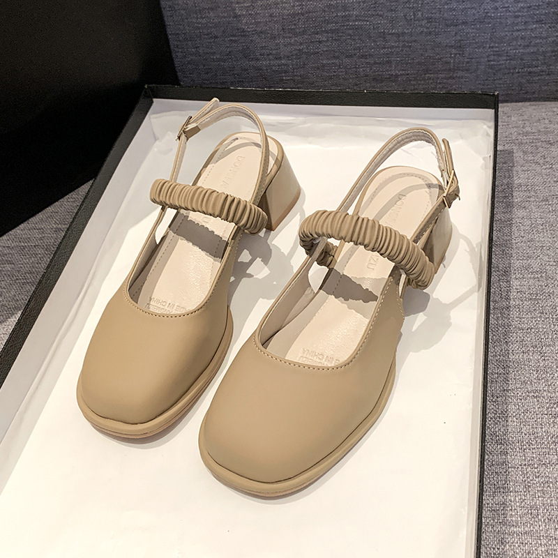 Ella, ella, la misma cabeza redonda, sandalias, zapatos casuales de tacones gruesos, zapatos casuales de una sola mujer, verano 2025, nuevo modelo WJY01BH3