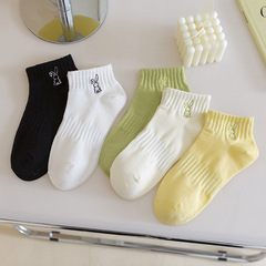 春夏季短襪女全棉中筒襪子刺繡可愛兔子短筒低幫純棉薄款棉襪批發