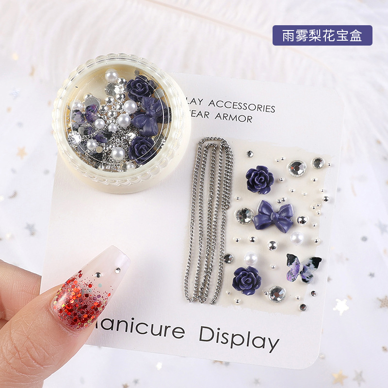 2023 nuevos accesorios de manicura camellia material paquete cadena de mariposa rosa arco mezcla combinación