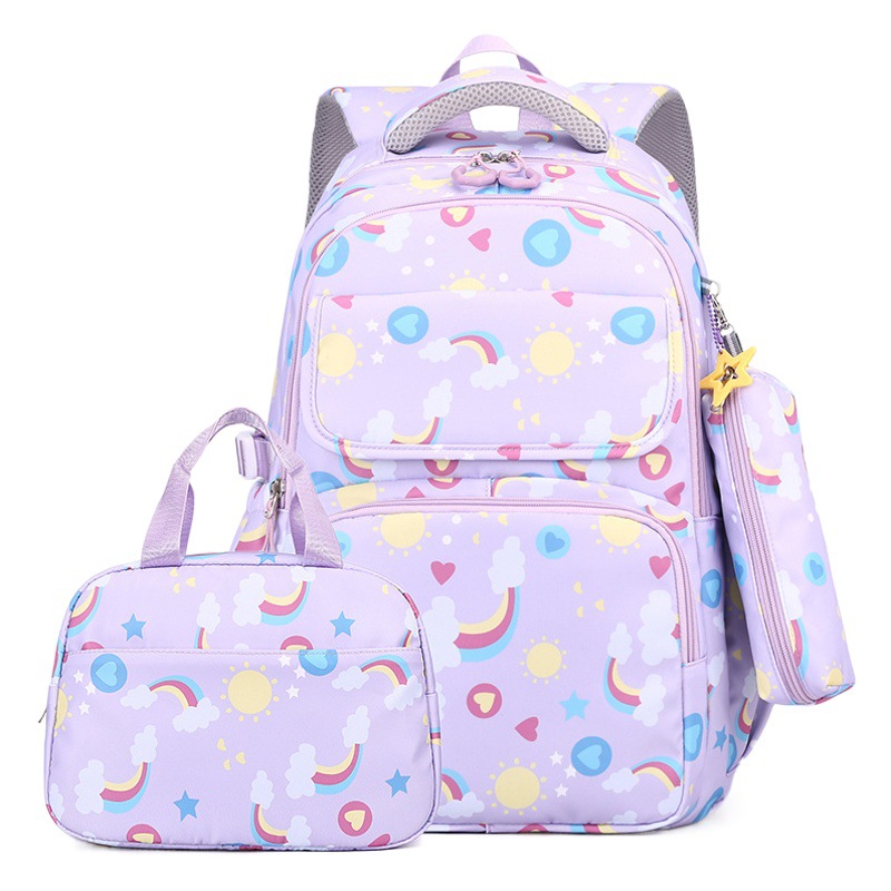 Mochila escolar transfronteriza de tres piezas para estudiantes de escuela primaria ligera protección de la columna vertebral de gran capacidad 3-6 grado mochila de escuela primaria para niñas