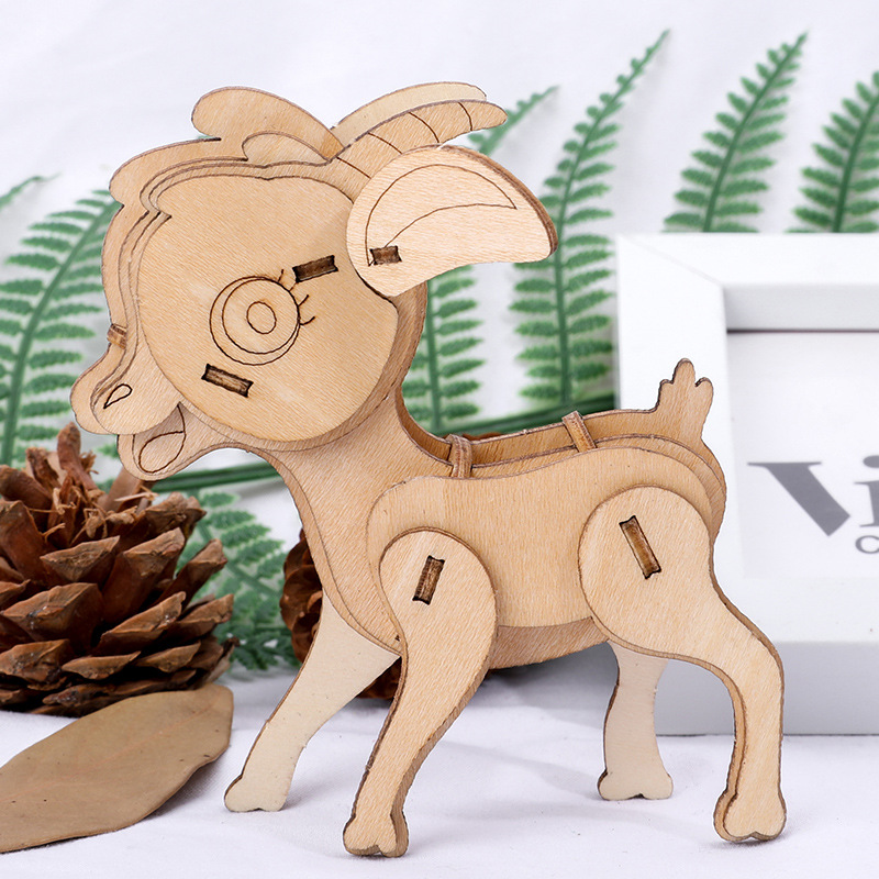 Nuevo tipo de venta caliente para niños de educación temprana DIY hecha a mano 3D animales tridimensionales de montaje de juguetes de madera