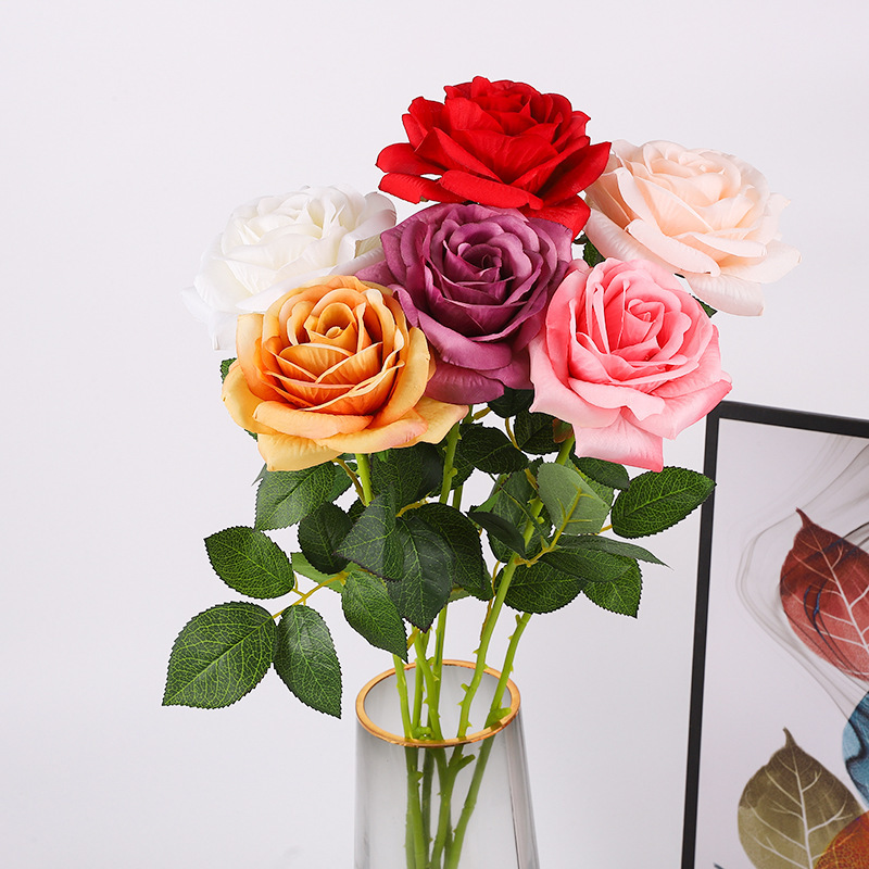 Single hand moisturizing rose artificial flower silk flower wedding home living room decoration handmade flower fake flower wholesale