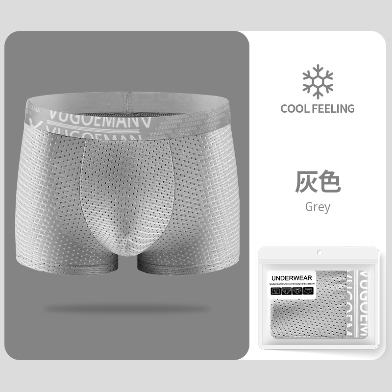 Ropa interior de seda de hielo de los hombres malla completa Boxer fresco shorts delgada transpirable hueco malla Boxer shorts al por mayor