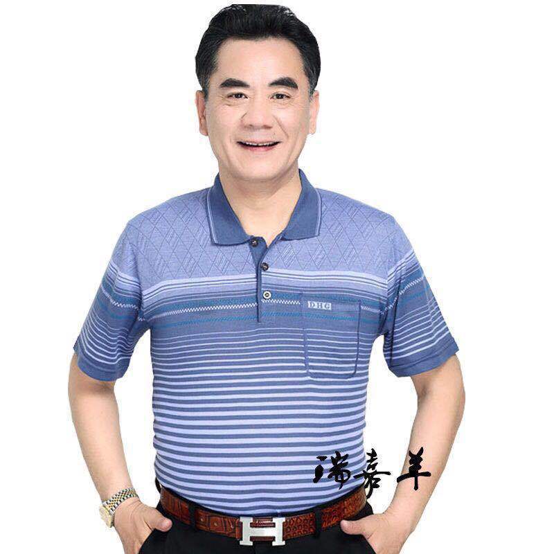 Mishima de punto de mediana edad y hombres de edad avanzada Camiseta de manga corta papá desgaste del verano más el tamaño casual ropa superior desgaste del abuelo de los hombres