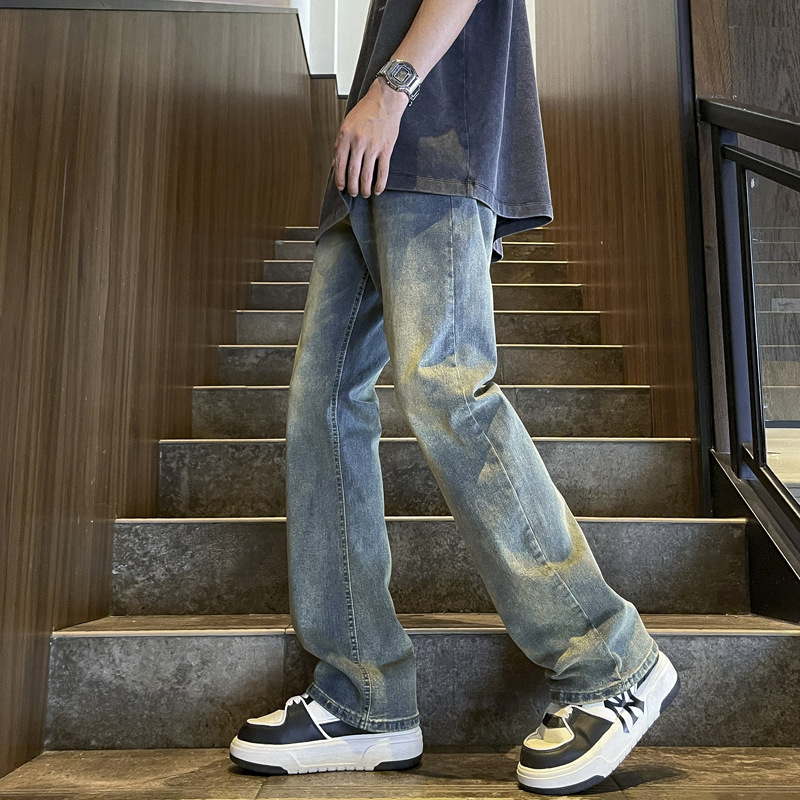 Jeans retro estadounidenses para hombres primavera y otoño nuevos pantalones vibe de alta calle, pantalones de moda, pantalones sueltos de piernas anchas, pantalones de microescalado