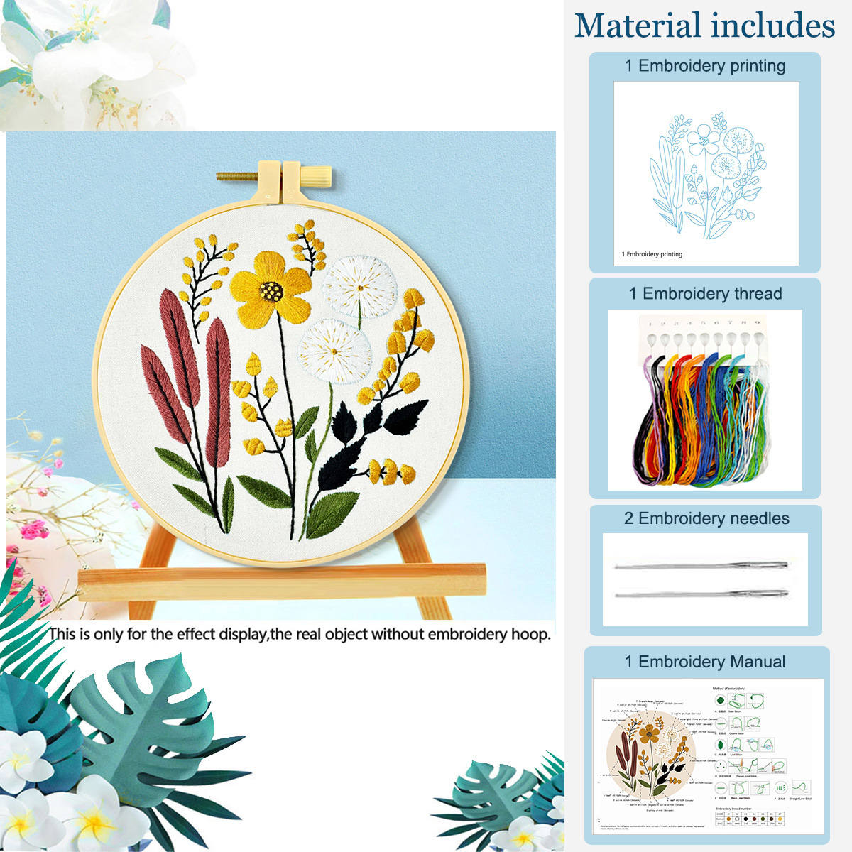 Paquete de tres materiales básicos para flores y plantas (contiene dos agujas de hilo de bordado)