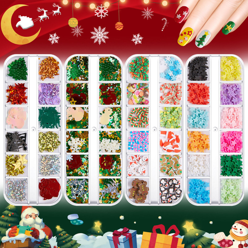 Cross Border Christmas Nail Art Sequins Makeup Snowflake Santa Claus Tree Nail Art Accessories Nail Stickers Glitter Pink Diamond