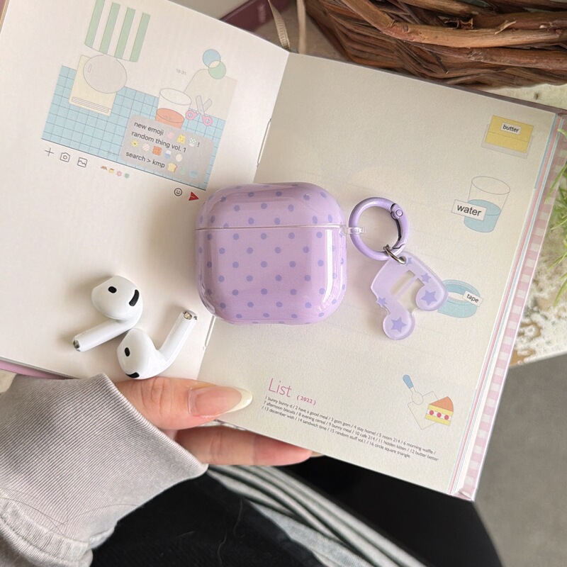 New Simple Ins-Style Purple Polka Dot Protective Case for Apple 2/3 Generation AirPods Pro4 Wireless Bluetooth Headphones