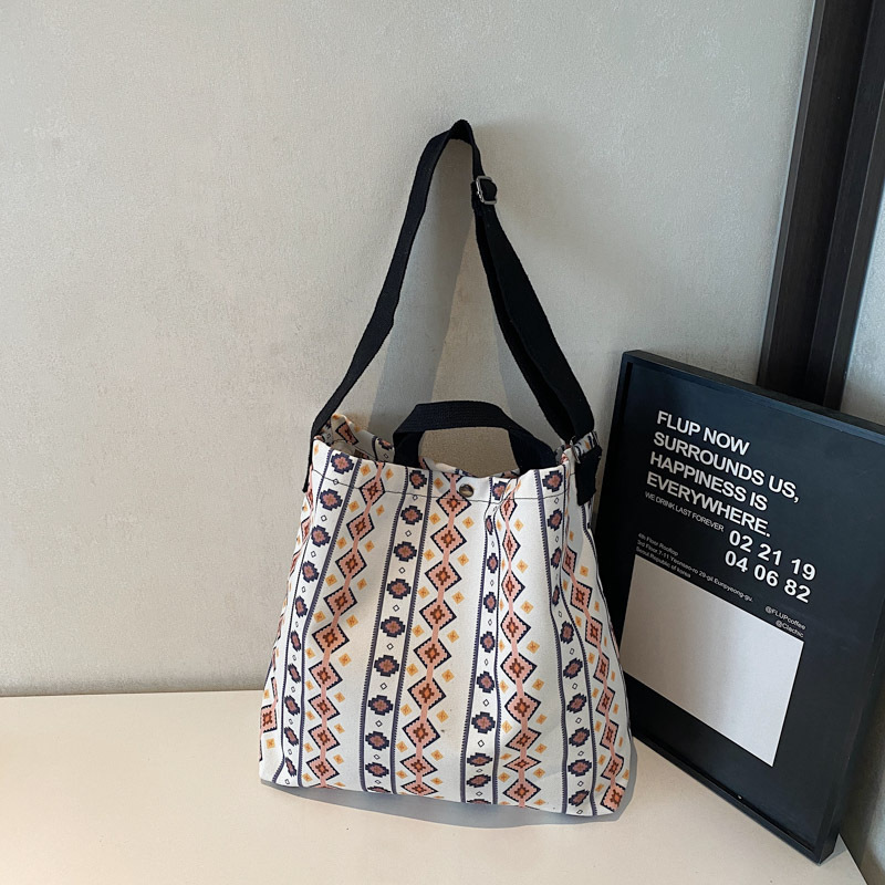 Cross-Border European and American Retro Canvas Print Western Women's Shoulder Bag Handheld Crossbody Women's Bag Large Capacity Tote Bag Trendy