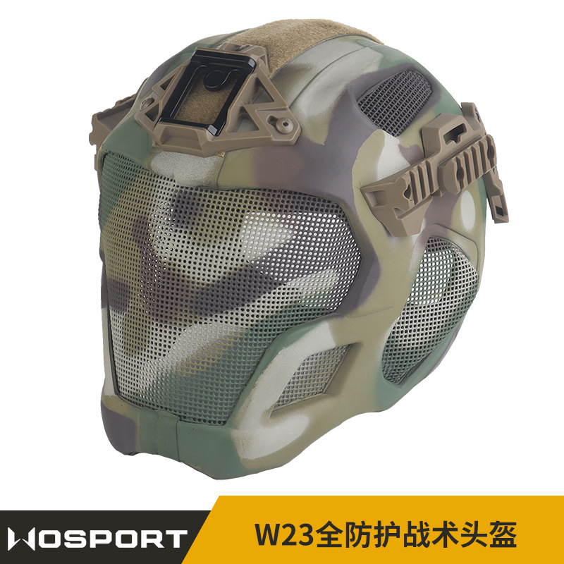 W23 Full Protection Tactical Camouflage Helmet Outdoor Design Sports Steel Mesh Protection Mask Eva Material