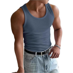 2025 Cross-Border Amazon Summer New Men's Vest Round Neck Workout Fitness Vest T-Shirt
