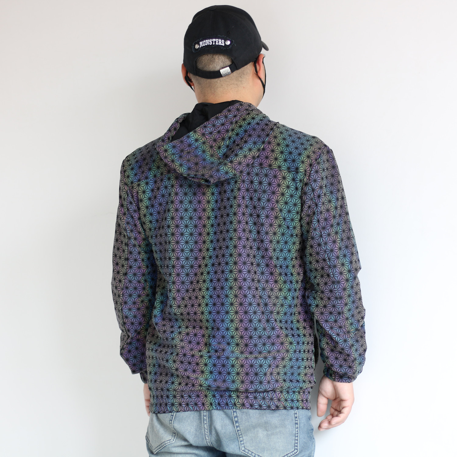 Men's Clothing new geometric pattern colorful reflective jacket men knitted breathable rainbow color luminous jacket men's clothing_voghion.com