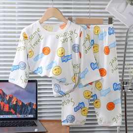 儿童家居服睡衣套装夏季冰丝薄款空调服冰凉中大男童透气女童套装
