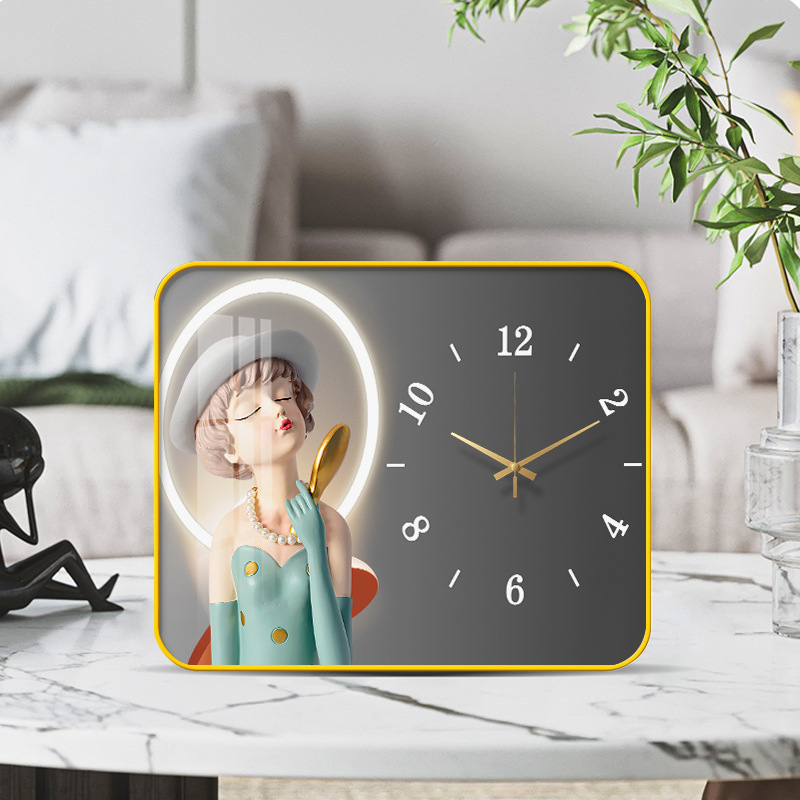 Internet celebridad reloj de escritorio decoración pintura con reloj Reloj de pared creativo moda luz lujo mudo reloj