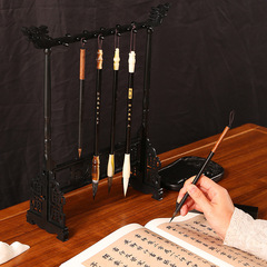 Wholesale Exquisite Carved Inkstand Bracket with Vintage Dragon Head Official Hat and Chicken Wing Wood Pen Holder Stand, Simple Modern Pen Rack