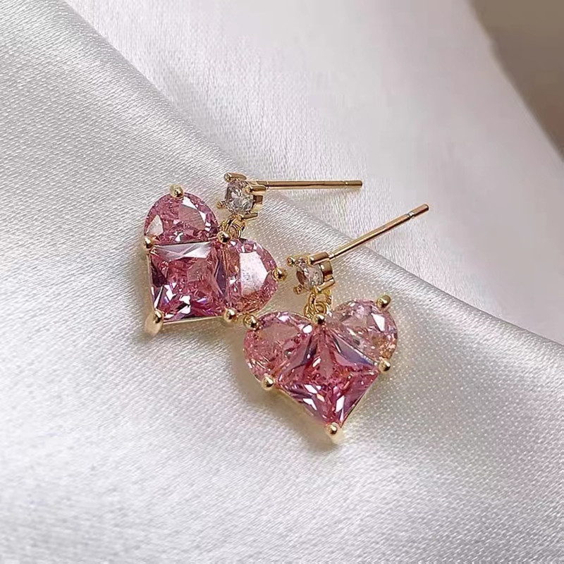 Sweet Heart Shape Alloy Rhinestone Women's Drop Earrings display picture 4