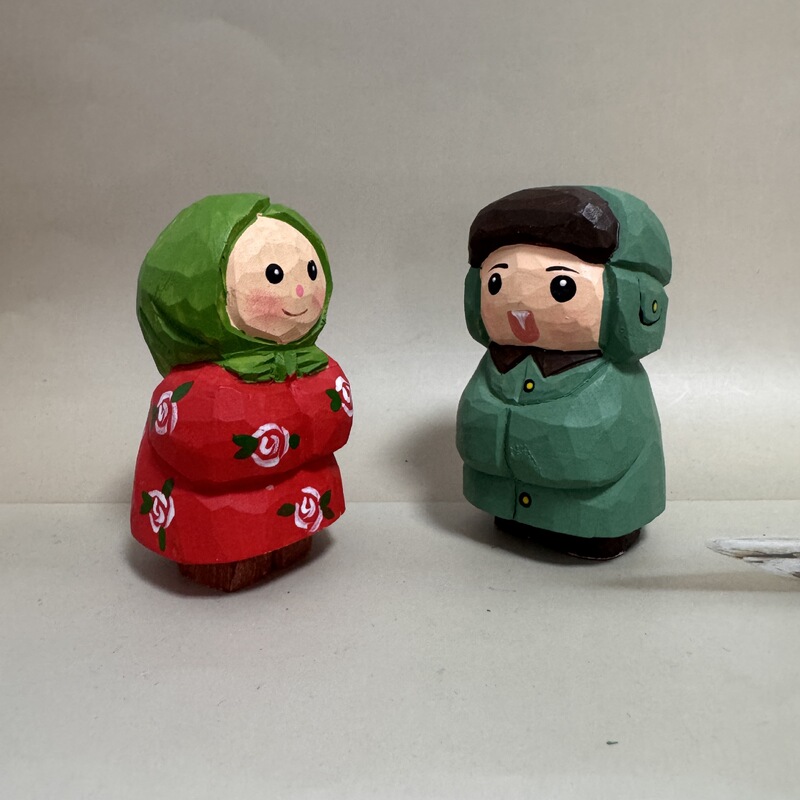 Cute and Adorable Military-Style Coat for Boys, Northeastern-Style Floral Coat for Girls, Handmade Wood Carving Desktop Ornament, Wooden Carving Art