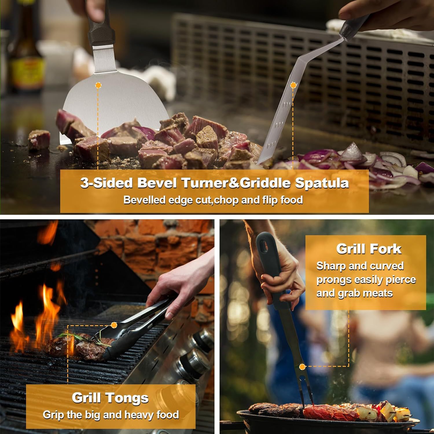 Amazon acero inoxidable al aire libre acampado set de herramientas de parrilla BBQ pala combinación set de parrilla de hierro