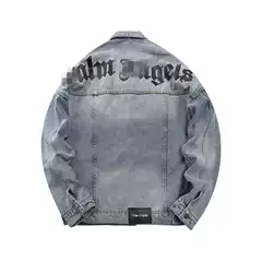 Cross-border European and American Fashion Brand Palm Angel Jacket Back Letter logo Print Denim Jacket Men's and Women's High Street Jacket