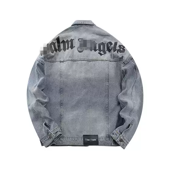Cross-border European and American Fashion Brand Palm Angel Jacket Back Letter logo Print Denim Jacket Men's and Women's High Street Jacket