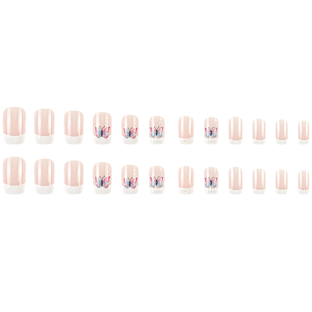 Genial, estilo europeo, uñas de manicura, mariposa simple, parche de uñas blancas, uñas de venta caliente transfronterizas terminadas