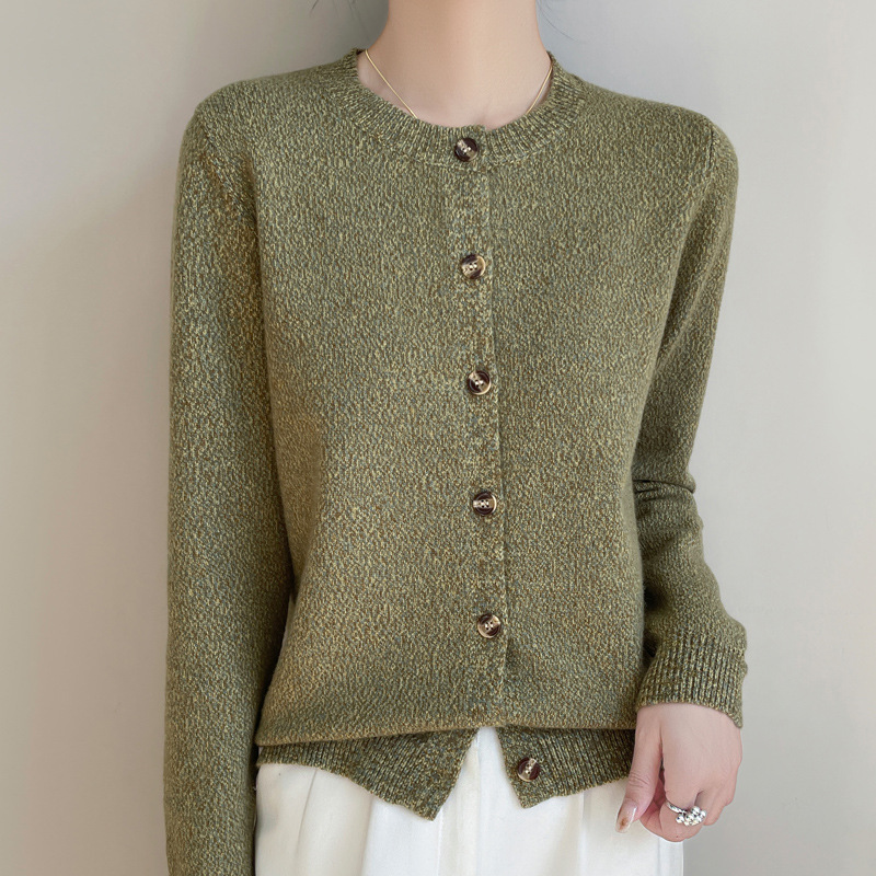 Andy Velvet Crewneck Knitted Cardigan 2025 Spring New Retro Style Flora Loose Soft Waxy Jacket for Women