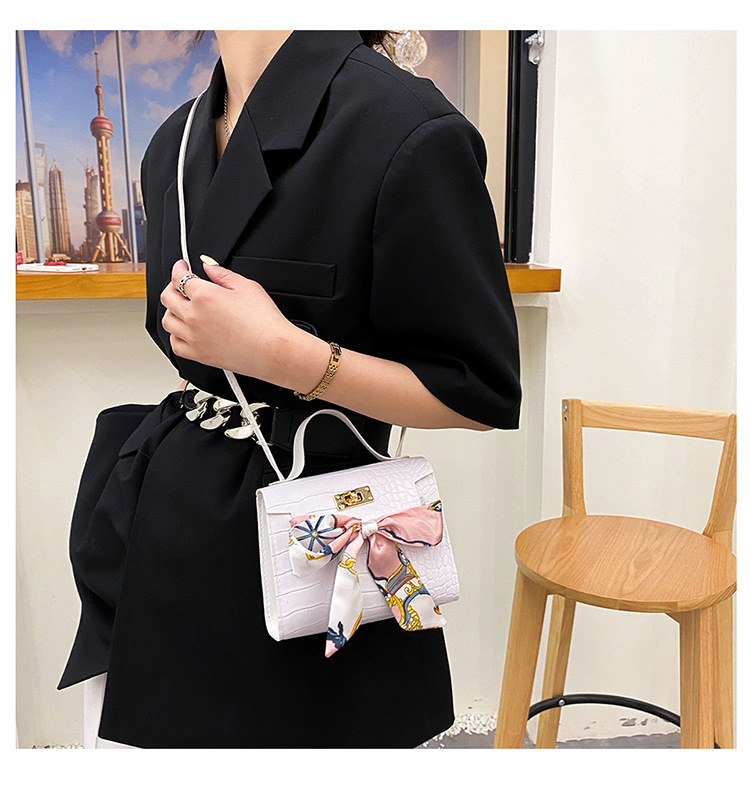 womens silk scarf bag fashion trend crocodile pattern bow oneshoulder Kelly bag NHJYX541457picture3