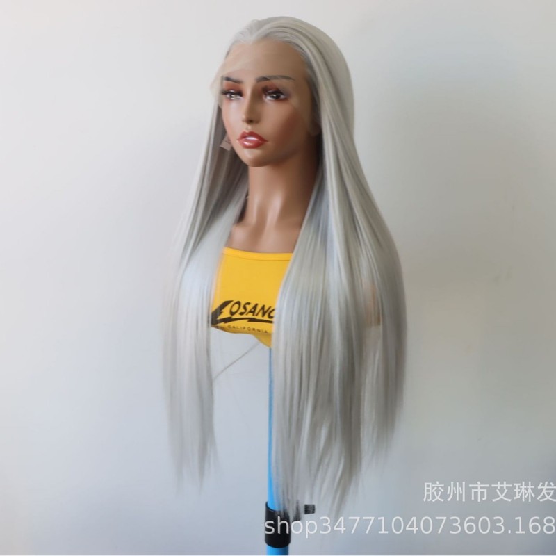 网红热销款假发女可爱风银灰色美人尖三尖长直发工厂现货哑光高温|undefined