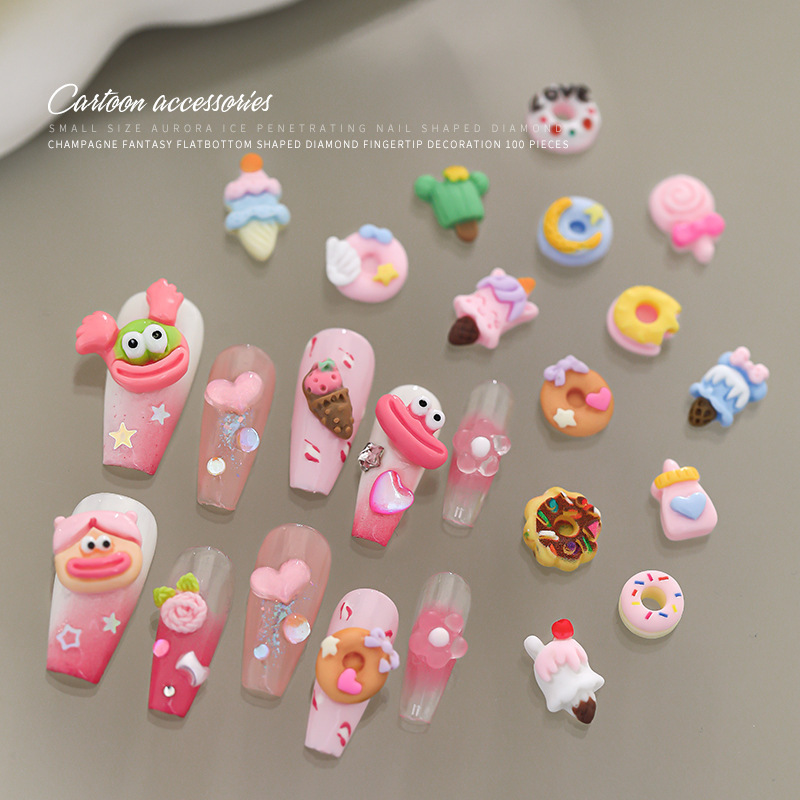 Cartoon Nail Art Accessories Pink 3D Resin Donut Ice Cream Cute Big-Eyed Heart Carousel Nail Decoration Cartoon Nail Art Accessories Pink 3D Resin Donut Ice Cream Cute Big-Eyed Heart Carousel Nail Decoration
