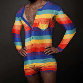 男式彩虹条纹印花休闲连体裤运动套装