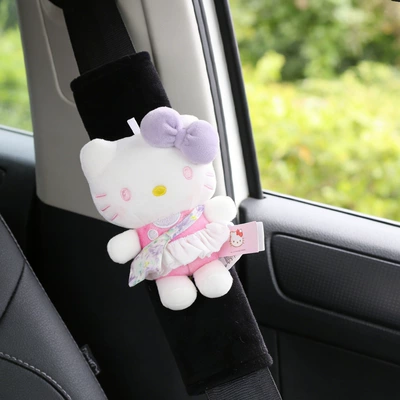 Seatbelt Shoulder Pad Car Interior | Seat belt shoulder pad - black-shoulder-pad-crystal-velvet-purple-floral-bag-kt-single