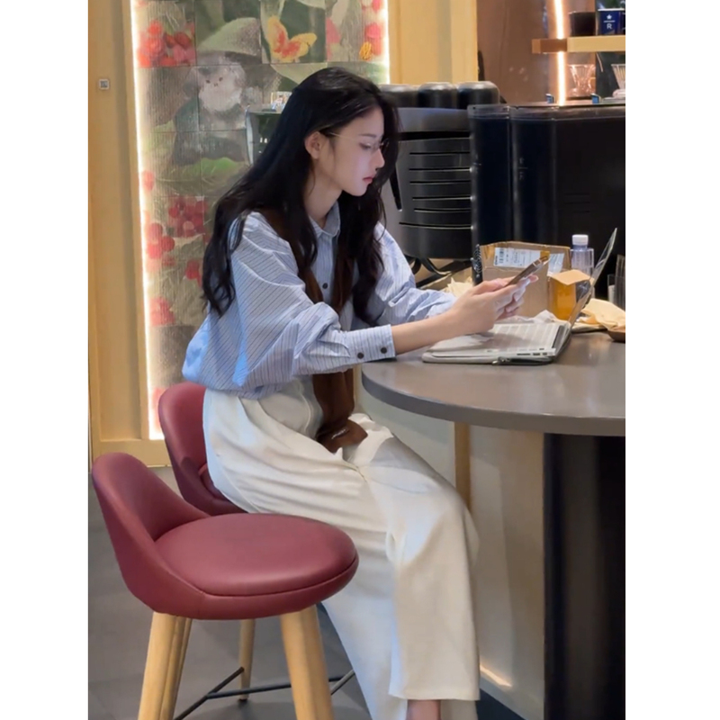 韩系轻熟通勤风时尚套装女装2025早秋新款感条纹衬衣百搭上衣百搭|undefined
