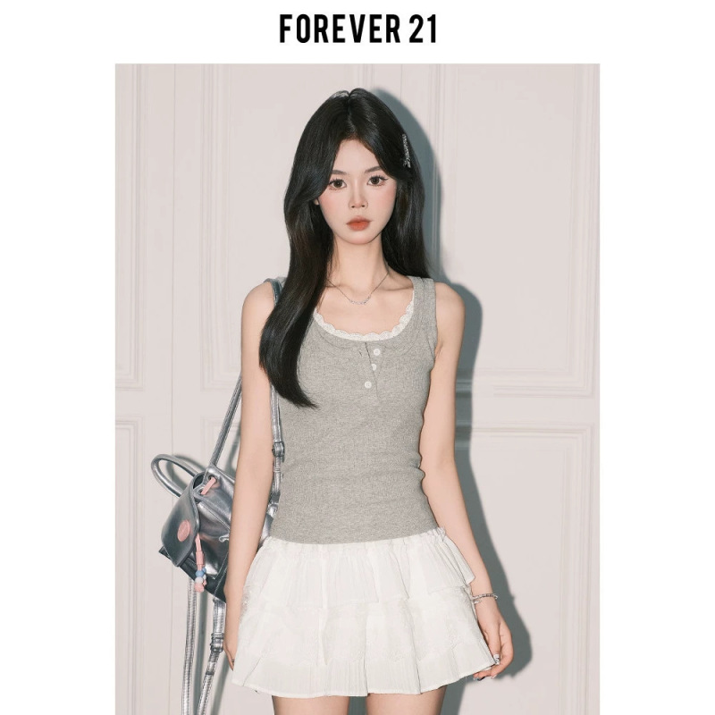Forever21 Pure Desire Gray Faux Two-Piece Lace U-Neck Vest for Women, Early Summer Layered Camisole, Unique Slim-Fit Top Forever21 Pure Desire Gray Faux Two-Piece Lace U-Neck Vest for Women, Early Summer Layered Camisole, Unique Slim-Fit Top