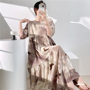 New Spring and Autumn Nightdress Summer Women's Long dress New Cotton Silk Pajamas plus size High-grade Silk Dress
