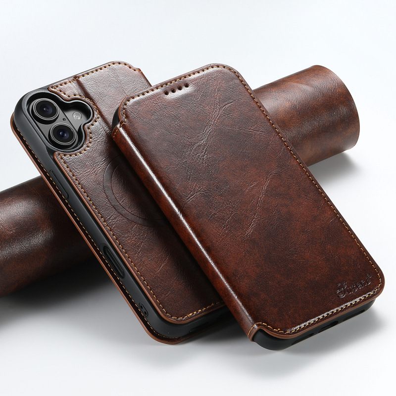 Совместим с чехлом-книжкой для iPhone 17 Pro Max, слотом для SIM-карты, магнитной беспроводной зарядной подставкой MagSafe и кожаным чехлом.