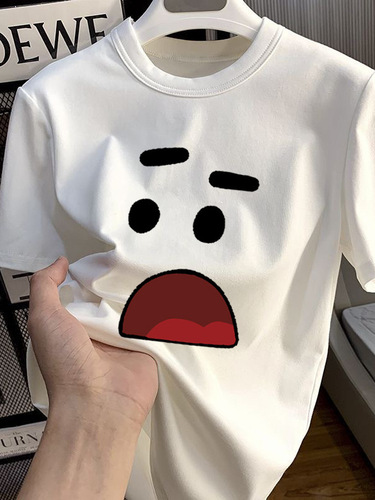 Gang Style Ins Print Cool Ice Silk Crew Neck Short Sleeve T-Shirt for Men Trendy Matchable Casual Unisex Same Style Couple T-Shirt