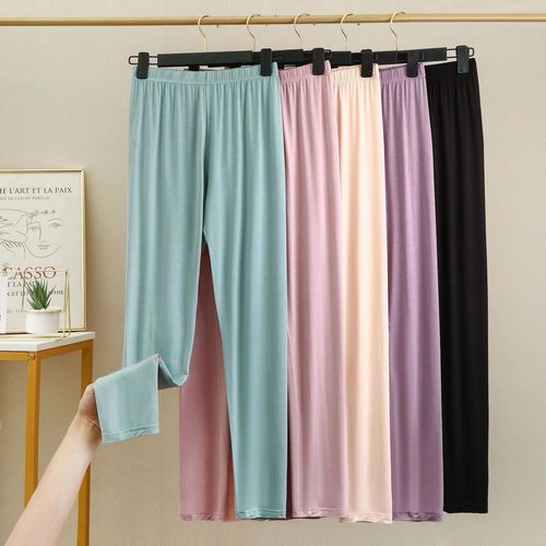 Women's Modal Thin Layer Leggings for Autumn/Winter with Elastic Waist, Plus Size Stretchy 9/10 Length Undershirts Solid Color Autumn Leggings