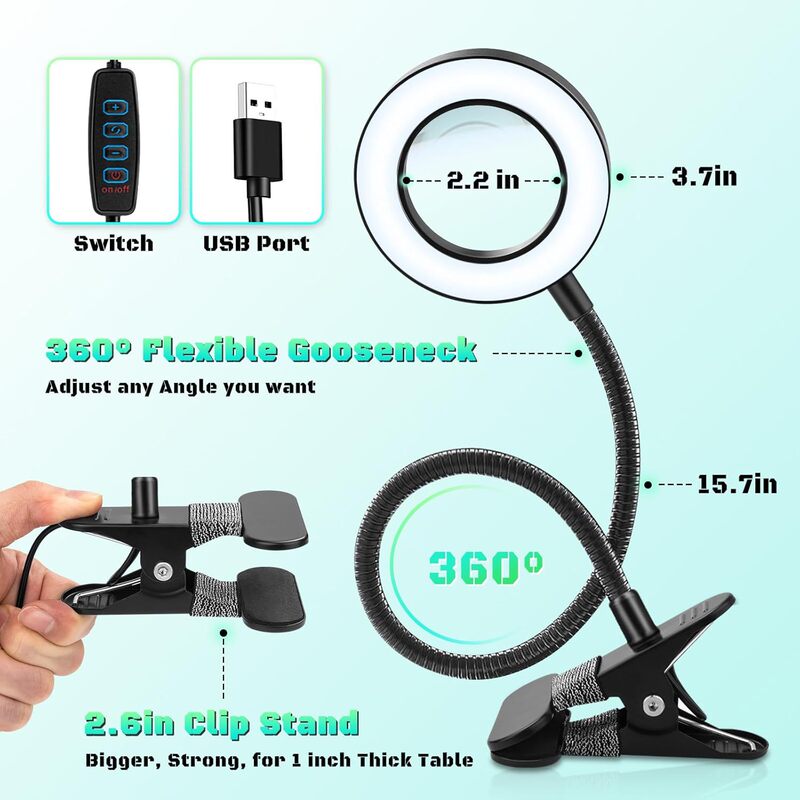 95 Table Lamp with Magnifying Glass Clip, Tattoo Beauty Learning Machine, Work Lamp, Dimmable and Color-Adjustable Universal Hose 95 Table Lamp with Magnifying Glass Clip, Tattoo Beauty Learning Machine, Work Lamp, Dimmable and Color-Adjustable Universal Hose