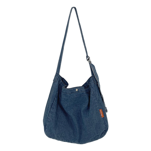 Minimalist denim bag for women, single-shoulder backpack, large capacity, Japanese-style crossbody bag, Korean-style cloth bag, school canvas tote bag