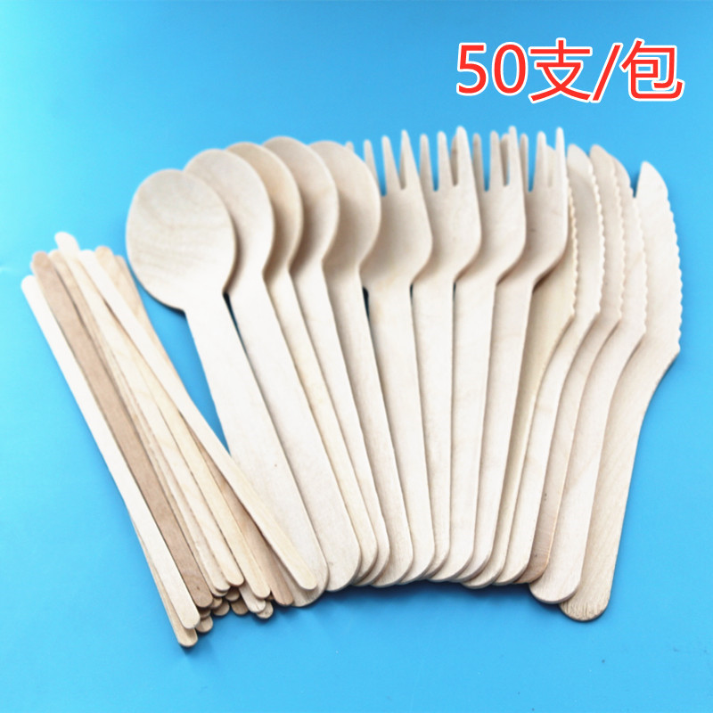 Disposable spoon disposable wooden fork wooden spoon wooden knife 50 wooden spoon coffee stick dessert spoon