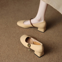 6038绝美温柔风中跟法式单鞋2024秋季配裙子的粗跟春秋女鞋