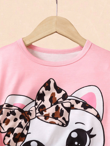 Women's Summer Outfit 2024 New Arrival Children's Stylish Outfits Baby Cartoon Print Short-Sleeve Shorts Set of Two Trendy