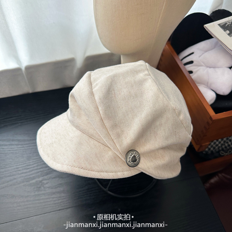 春秋新款复古文艺百搭纯色日系褶皱贝雷帽女韩版韩国显脸小报童帽|undefined