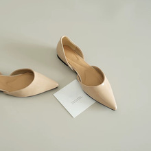 法式绝美裸色尖头气质中空单鞋简约百搭平底浅口舒适不累脚女鞋夏